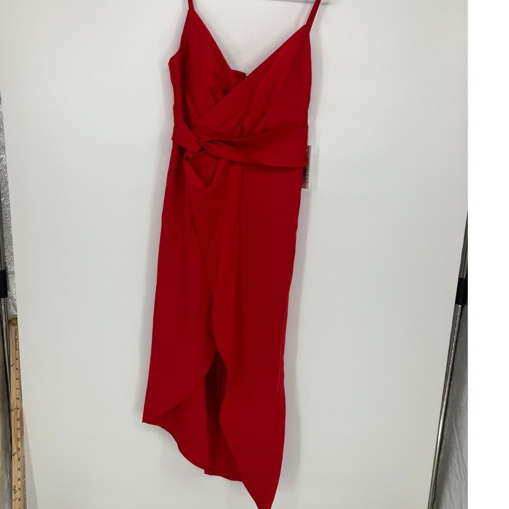 Siena Red Asymmetrical Midi Dress V-Neck Adjustable Straps Size 6 NWT
